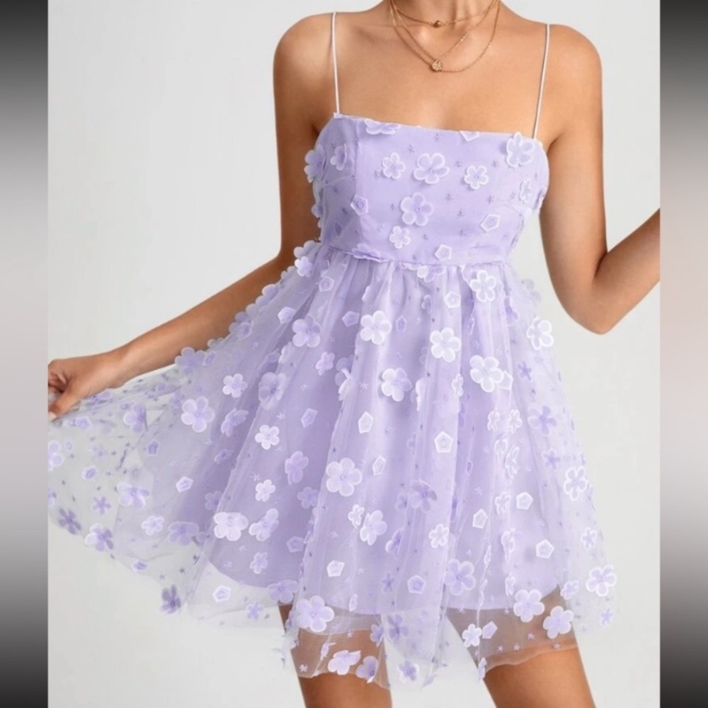 NWOT SHEIN Belle Applique Detail
Backless Cami Mesh Dress